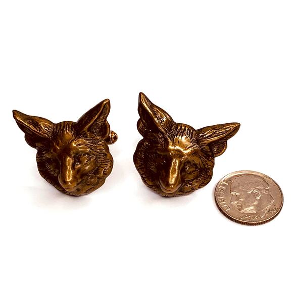 Vintage Fox Cufflinks Copper Brass Metal - Picture 7 of 8